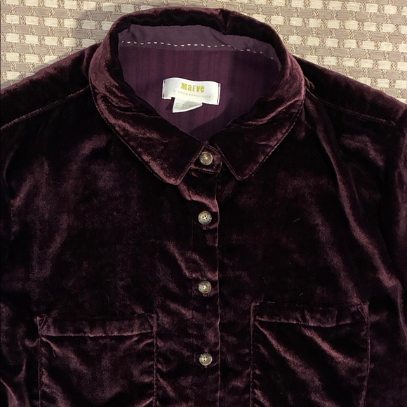 Maeve Anthropologie Velvet Button-Up Shirt - Picture 3 of 4